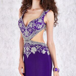 ANGELA & ALISON sz 0 Purple Jersey Long FORMAL PROM PAGEANT DRESS 61083 NEW $600
